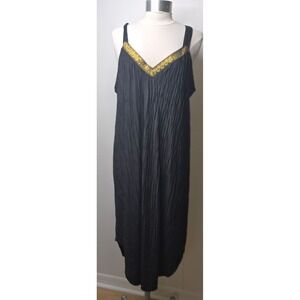Vintage DELRA BURKE COLLECTION Women's 1X Black Dress Gold Embroidered Trim 1381